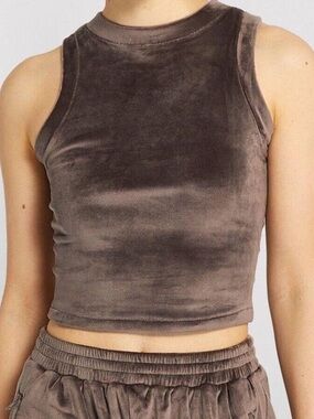 Skims Velvet Sleeveless Crop Top in Taupe
